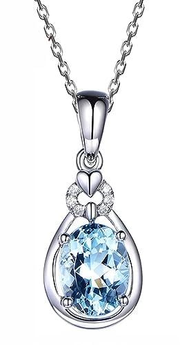 AMDXD Halskette, Aquamarin Halskette Damen 18 Karat 750 Weiß Gold Klassiker Zart Ovalschliff Hell Blau, Diamant Frau Ketten Echt Schmuck mit Zertifikate 45+5cm