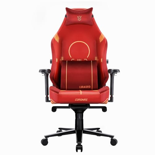 LXRADEO Gaming Chair Computer Chair with 4-way Inner Adjustable Lumbar Support, Flattened Larger Seat PU Leather Ergonomic Armchair Heavy Duty Tile Mechanism Support up to 395 lbs, Armchair, Red