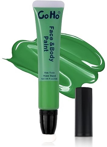Go Ho Green Face Paint Cream Water Based Washable Foundation(0.85oz),St Patricks Day Accessories,Green Body Paint Wand with Cushion Applicator for Halloween Costume Cosplay SFX Makeup