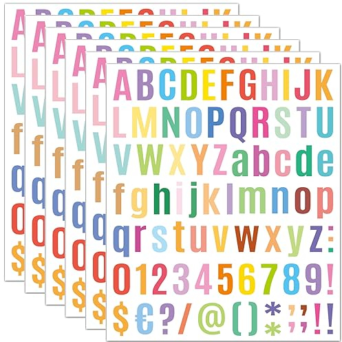 6 Blätter 486Pcs Buchstaben Aufkleber,Vinyl Klebebuchstaben Wetterfest,Zahlen Aufkleber,Aufkleber Buchstaben Groß+Klein,Buchstaben Sticker,Selbstklebende Buchstaben,Buchstaben zum Aufkleben (Bunt)