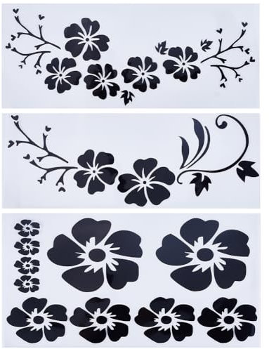GORGECRAFT 3 Stile Hawaii-Hibiskusblüten-Autoaufkleber Schwarzer Laser-Autoaufkleber Sonnenschutz Selbstklebend Autozubehör Automobil-Außendekoration Für SUV Laptop LKW Motorradtüren