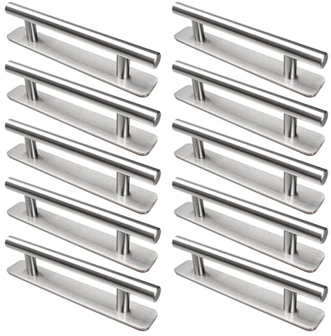 LYCXAMES Tiradores Armarios 10 Piezas, Tiradores Cajones de Acero Inoxidable, Tiradore Cocina 128mm, Manija Autoadhesiva para Muebles Puerta y Ventana Baños, Plateados