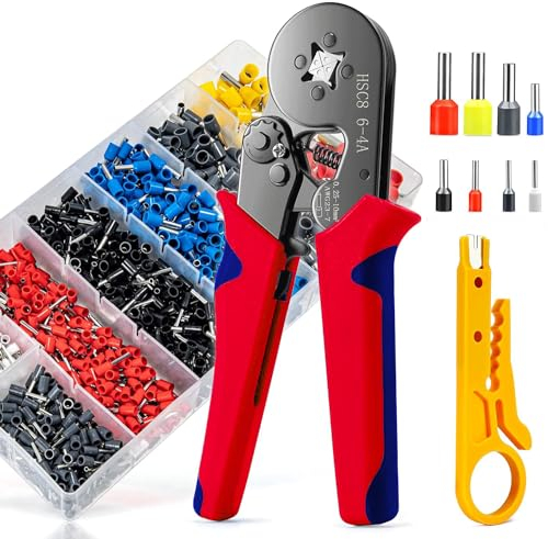 Crimpzange mit 1200 Kabelschuhe Aderendhülsen Set - NeilBee Aderendhülsenzange [0,25-10mm²] Crimpzangen Crimp Zange Krimpzange Presszange Kupferrohr Für Auflege Elektrowerzeug Netzwerk Werkzeug