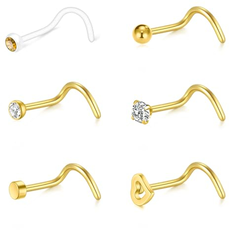NIUSIMAN 20G Gold Nasenpiercing Schmuck Schraube Nasepiercing Chirurgenstahl Nostril Piercing Schmuck klare dünn kleine Nasepiercing Stecker Schraube mit kubischem Zirkon für Mädchen Frauen Männer