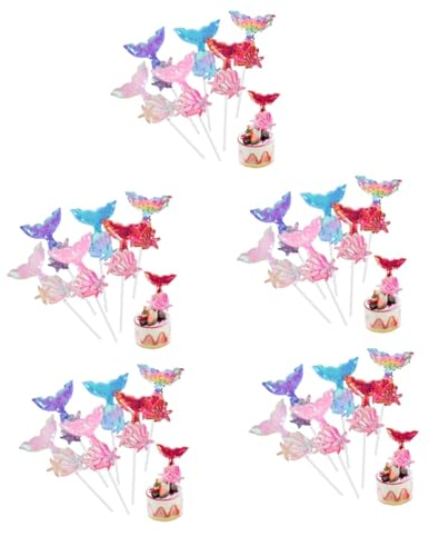 ibasenice 30pcs Unique Mermaid Cake Decorations Mermaid Cupcake Toppers Sequins Birthday Party