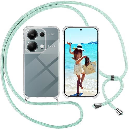 ISOI Handykette für Xiaomi Redmi Note 13 Pro 4G Hülle mit Band, Transparent Silikon Handyhülle für Xiaomi Redmi Note 13 Pro 4G mit Kette Stossfest Schutzhülle - Schnur mit Case Zum Umhängen in Grün