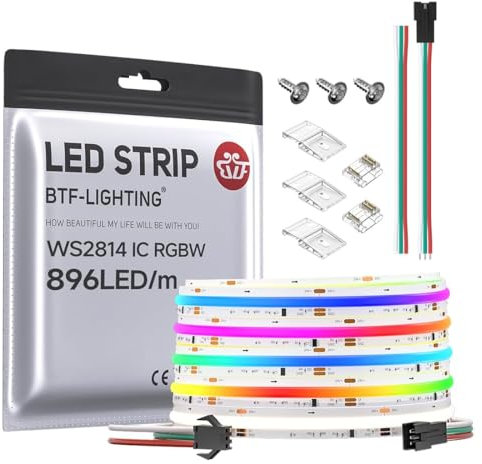 BTF-LIGHTING FCOB SPI WS2814 IC RGBNW (4000K) Flexibel Hohe Dichte LED Streifen Licht RGBW LED Band 5M 896LEDs/m DC24V weiße PCB IP30 NICHT wasserdichte Chasing Farbe (ohne Controller und Netzteil)