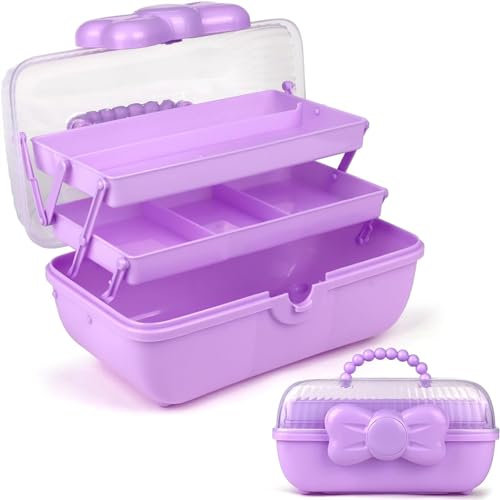 HIQIU Mädchen haarklammern aufbewahrung box mit Bow Decor, haargummi aufbewahrung kinder, haargunnosaufbewahrung kinder mit Griff (Lila)