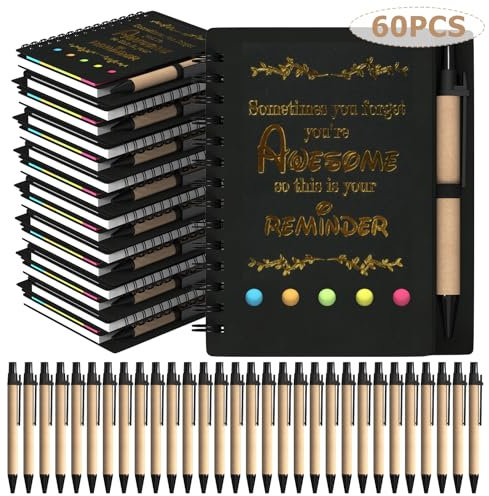 HochoLii Spiral Notizbücher Sets Inspirative Zeitschriften mit Ermutigung Notizblock für Schullehrer Mitarbeiter (Awesome Zeichen, schwarz, 60 pcs)