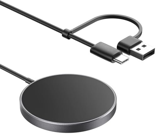 Magnetic Wireless USB-C Fast Charger (Dual Charging Ports) Portable USB Fast Charger Cable Compatible for iPhone 15 14 13 12 11/15 14 13 12 11 Plus/15 14 13 12 11 Pro/15 14 13 12 11 Pro Max,X 87-Black