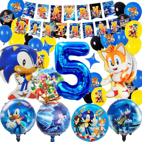 Decoracion Cumpleaños Sonic Globos, 31 Piezas Globos Sonic, Sonic de Tema de La Fiesta de Globos Decoración, Globos de Fiesta Sonic, Sonic CumpleañOs Globos de 5 Años, Decoración de Cumpleaños Niños