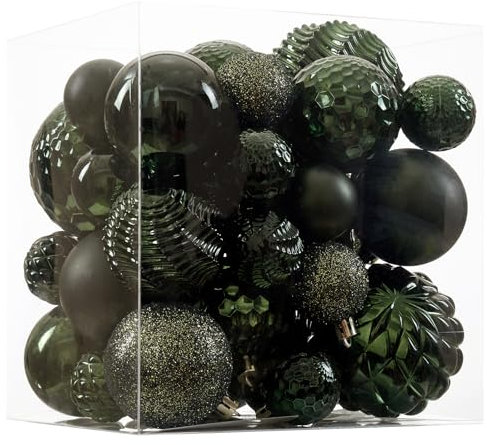 Palline di Natale, 36 decorazioni infrangibili per albero di Natale, con anello per appenderle, per albero di Natale, matrimoni, feste, decorazioni per la casa, 6 stili in 3 misure (verde scuro)