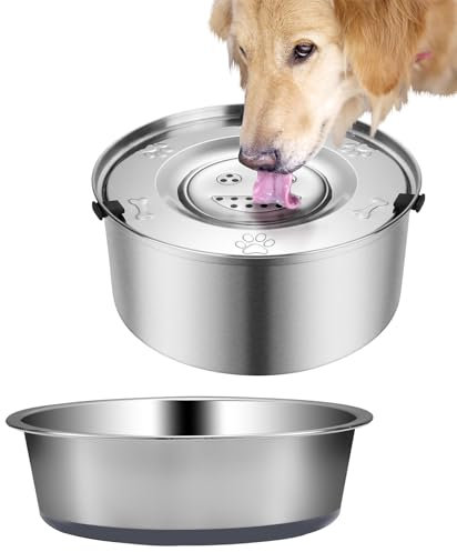 Elisabe Dog Water Bowl No Spill with 1pcs Non Slip Stainless Steel Dog Bowl, 3L Large Capacity Slow Drinking Pet Water Bowl, Metal Non Drip Puppy Water Bowl