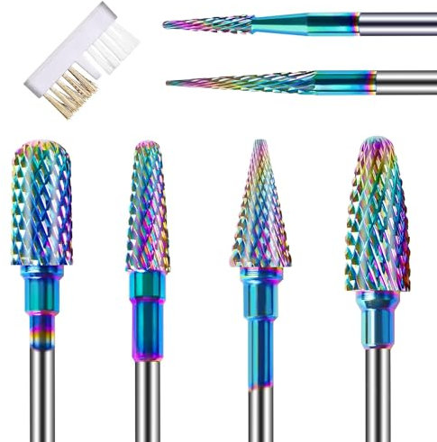 Depvko 6 Stk Nagelfräser Bits Set mit Reinigungsbürste, 3/32'' Professionelle Wolframkarbid-Bits für Nagelfräser, Nagelhautfeilen-Nagelfräser Aufsätze, Nagel Bits für Acryl Gelnägel, Maniküre Pediküre