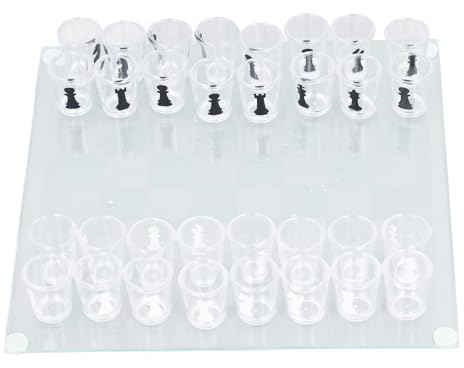 Gearwell Juego de Ajedrez de Vidrio, Tablero 22.5x22.5cm con Piezas de Vasos Shot, Juego de Ajedrez para Beber de Vidrio Esmerilado y Claro