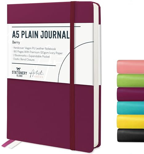 STATIONERY ISLAND Notizbuch A5 Blanko, Journal Hardcover mit 120 g/m² Dickem Papier, 180 Seiten Tagebuch, Notebook a5 für Mädchen, Reisetagebuch, Planen, Lernen, Schreiben
