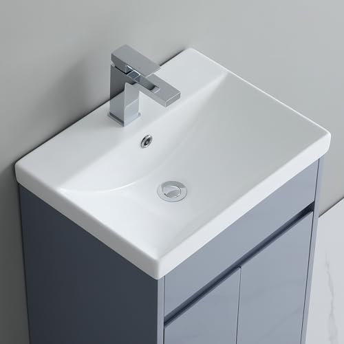 500mm Bathroom Sink Inset Basin Cloakroom Basin Thick-Edge Ceramic Sink Countertop Basin, Single Tap Hole Overflow Vessel Sink Wash Basin Bowl Vanity Cabinet Mounted Basin Sink