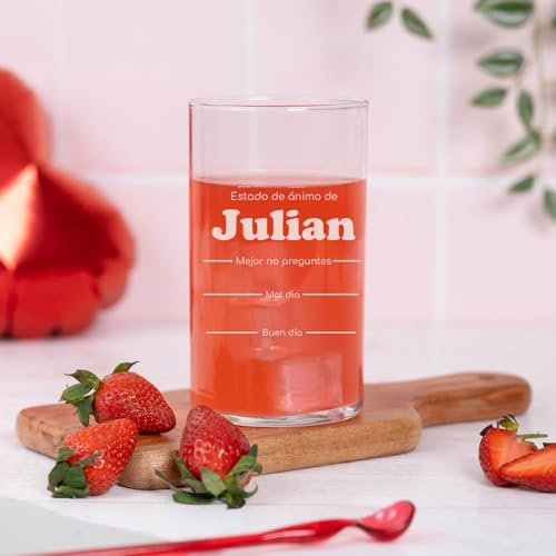 Wanapix | Vasos de Cristal Grabado | Vasos Personalizados con Nombre | Vasos Agua/Cóctel/Refrescos | 14 cm x 8ø cm | Estado de ánimo