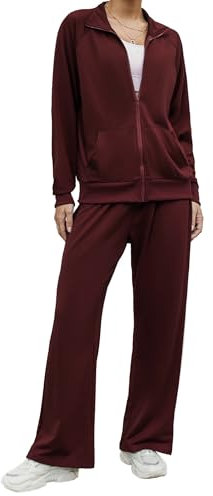 Terecey Tuta Sportiva Donna Completa 2 Pezzi Invernale Elegante Felpata Casual Abbigliamento per Ginnastica Jogging Correre Fitness Bordeaux XL