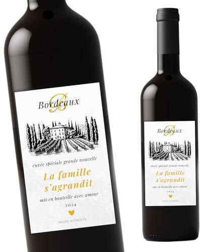 4 Étiquettes Bouteille de Vin Annonce de Grossesse | La Famille S'agrandit | Annonce Originale pour la Naissance À Venir | Futurs Grands-Parents, Tonton, Tata, Parrain, Marraine | Faire-Part Naissance
