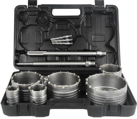 BINOTA Kit de Sierra Perforadora para Hormigón, Brocas Circulares, Sierra Perforadora, para Hormigón, Cemento, Pared de Ladrillo, MamposterÍa de Piedra, 40, 55, 80, 100, 110 y 130 mm