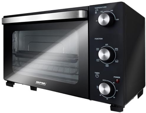 MPM Four électrique autonome, 28 litres, recirculation, mini four, minuterie, 230 °C, 1500 W, noir