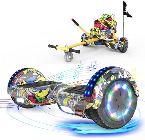 RCB 6,5 Hoverboard mit Hoverkart, Elektro Skateboard Self Balance Scooter mit Sitz, Bluetooth-Lautsprecher, LED-Licht, Starker Dual Motor, Geschenke für Erwachsene Kinder Jugendliche