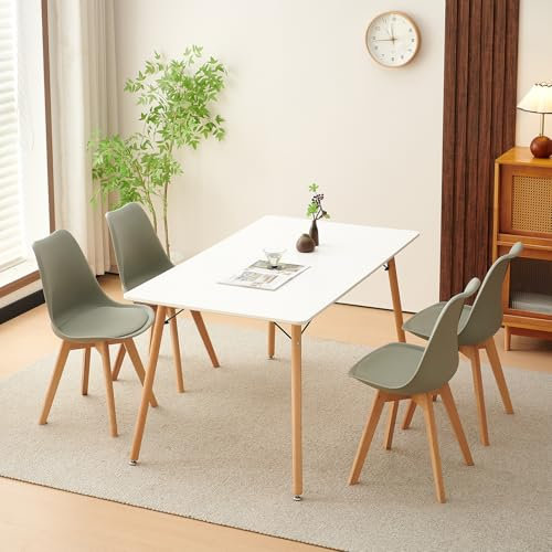 H.J WeDoo Esszimmergruppe Esstisch mit 4 Stühlen Essgrupp, Rechteckig Küchentisch und 4er Set Esszimmerstühle Sitzgruppe für Wohnzimmer Küche Büro(140x80cm Tisch+4 Grau Stühle)