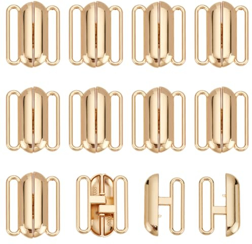 GOMAKERER 12 Pcs Bra Closure Clasps, Front Closing Bikini Clasps Metal Bikini Hook Closure Bra Buckles for Sewing Lingerie Swimsuit, 25x20x4mm, Golden