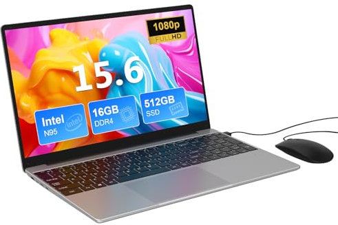 WITECOR 15.6 inch FHD Display Laptop, 16GB DDR4 512GB SSD, Quad-Core CPU N95 Up to 3.4GHz (Beat N5095) Laptops Computer, Notebook Computers with Mouse/Pad, 5G WiFi, BT, Type-C, USB, Mini HDMI