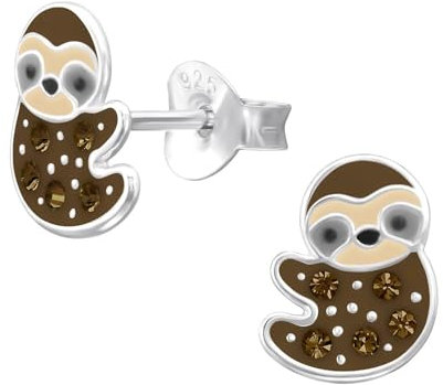 Monkimau Faultier Kinder Ohrringe | 925 Silber | Mädchen Ohrstecker Schmuck | Hypoallergen & Nickelfrei | Kinderohrringe Geschenkidee