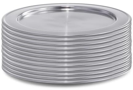 Piattini da 12 pezzi, in acciaio inox argentato, spazzolato, Ø 30 cm, piattino decorativo per matrimonio, Natale, sottobicchieri riutilizzabili