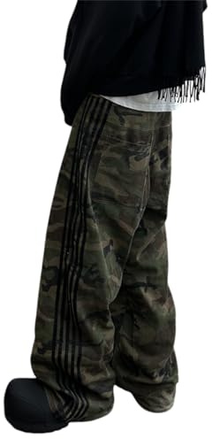 Alyweatry Herren Vintage Baggy Jeans Oversized Low Rise Y2k Striped Skateboard Denim Track Jeans Streetwear, grün/camouflage, Groß