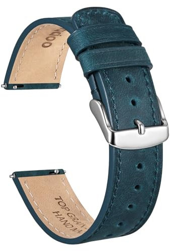 Ayadoo 20mm blau Top-Grain-Lederarmband, Schnellverschluss-Band für Männer Frauen
