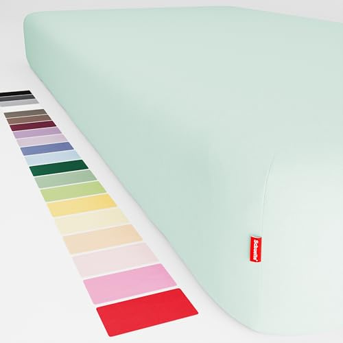 Schuette® Spannbettlaken • 140x200 cm • Wow! Kollektion: ICY Tiff (Pastelltürkis) • 100% Superfluff Baumwolle, Blickdicht, Faltenfrei • mit Rundumgummi • Matratzenhöhe bis 20 cm