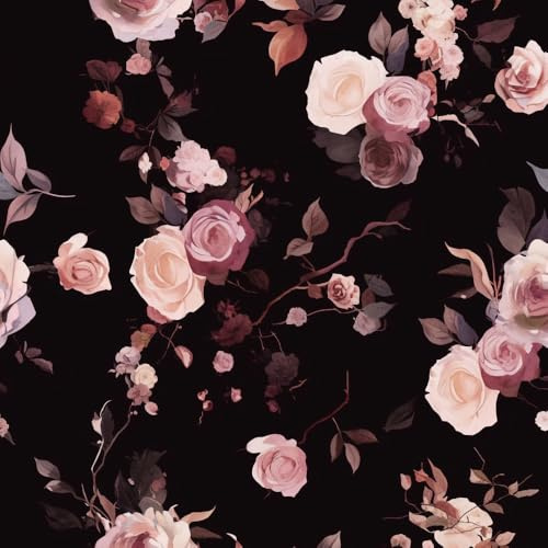 Papier Peint Adhesif Mural Fleurs roses vintageBlack Gold Large Pink Peony Floral Autocollant mural repositionnable Papier Adhésif Décoratif pour Meuble Papier Peint Chambre Enfant Salon Armoire Déco