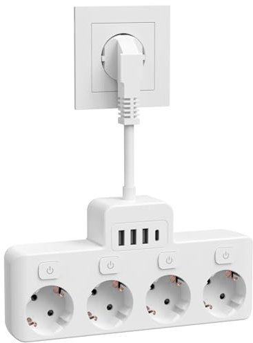 Steckdosenleiste mit USB, Doppelstecker für Steckdose, 8 in 1 Steckdosenadapter für Büro, Hause, Reisen mit Kabel