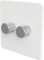 Flat Trailing Edge 2 Way LED Dimmer Switch Rotary Push On/Off for Dimmable LED and Halogen Lights - White/Silver 2-Gang
