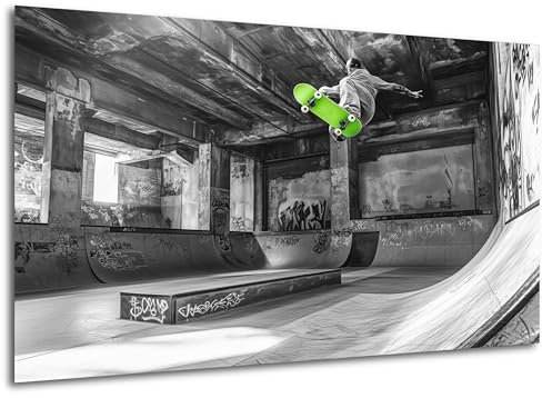 DRO Design - Wandbild 30x40 cm Skater – Modernes Bild auf HDF Platte – Poster Alternative – Dekoration für Wohnzimmer, Büro, Flur oder Schlafzimmer – Aufhängefertig mit Haken