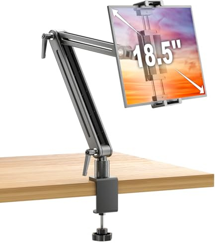 Portable Monitor Arm Mount Holder Screen Stand 18.5 360° Rotating Base | Solid Aluminum,Tool-Free Tilt,No Sagging,Zero Plastic Joints,Hybrid Lock,Desk Protection Clamp for WFH Setups & Coding