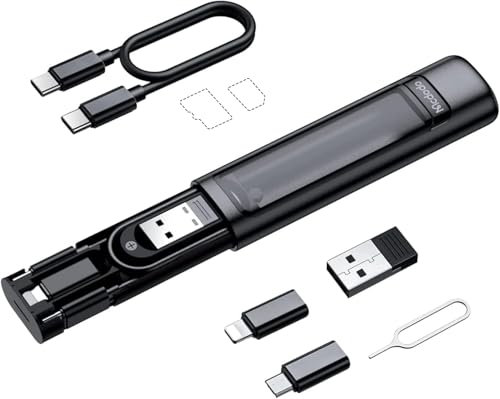 Juego de Adaptadores USB-C 6 en 1 con Estuche – 60W Carga Rápida Adaptador USB C, 6 Combinaciones (Light-Ning/USB-A/Micro-USB), Ranura SIM, Material TPE+ABS – para iOS/Android/Type-C