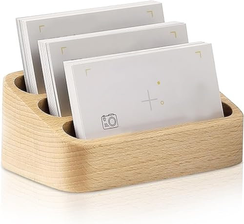 CYSFETENA 3 Slot Visitenkartenständer, Buche Visitenkartenhalter Holz,Eleganter Hochstabil Hölzerner Visitenkartenhalter für Büro Salon Tischplatte Messe Ausstellung Empfang
