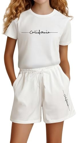 Abbigliamento Estivo per Ragazze,Tinta Unita Set Vestiti Bambina Coordinati di 2 pezzi con tuta da ginnastica Cotone e Lino Maglietta Pantaloncini T Shirt Manica Corta Conforto garantito tutto il gior