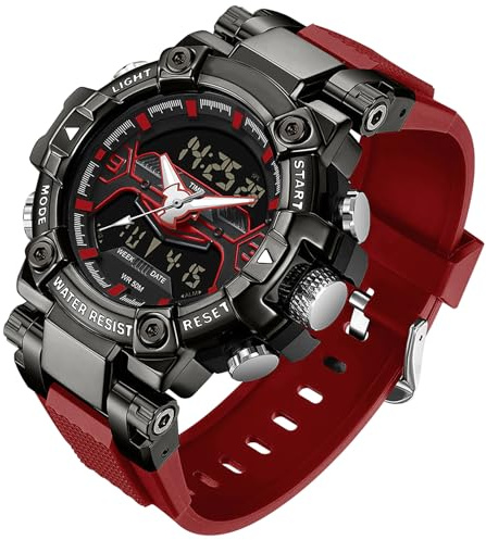 findtime Digital Herren Uhr Analog Armbanduhr für Männer Doppelanzeige Digitaluhr Schwarz Stoßfeste Sportuhr Uhren mit Stoppuhr LED Beleuchtung Alarm Datum Anzeige