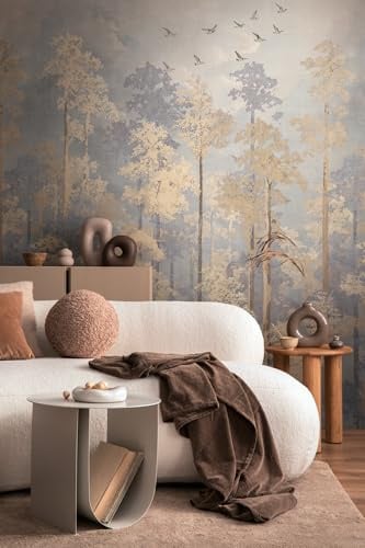 Livingwalls Fototapete mit Wald-Design in Beige, Blau, Gelb - Vintage Vliestapete 8,80 m x 0,53 m Natur-Motiv by COSMOPLITAN - 791447