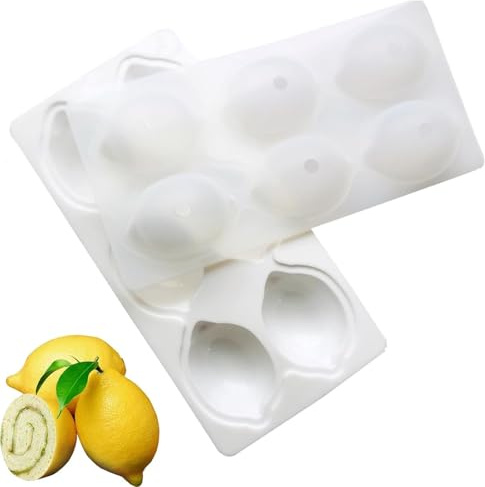 Sprießen 6 Gitter Silikonform Zitrone, 3D Zitrone Form Silikon Backform, Antihaft-Backform, Für Mousse-Kuchen, Gebackene Desserts, Kuchendekoration, DIY Mold Brotbackform(Weiß)