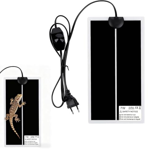 Manta Térmica para Reptiles 15 x 25 cm, Manta Térmica Impermeable y Resistente a la Humedad con Temperatura Ajustable (0-35 °C), Enchufe Europeo (7W, 220V-240V), para Animales de CompañíaManta Térmica