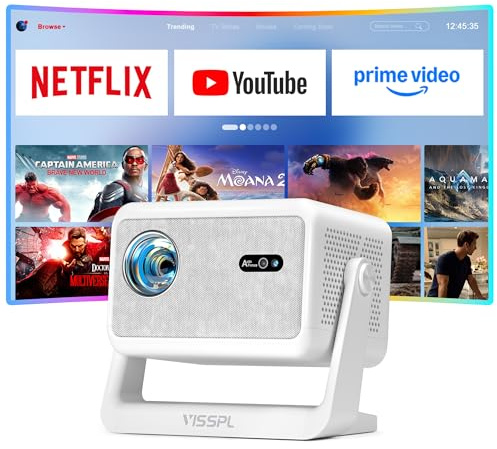 Smart Mini Beamer 4k [Offiziell APPs ] VISSPL 2600ANSI 4K Heimkino & Outdoor Beamer, Autofokus/Trapezkorrektur, WiFi6 Bluetooth Full HD 1080P Video Projektor für Handy/PC