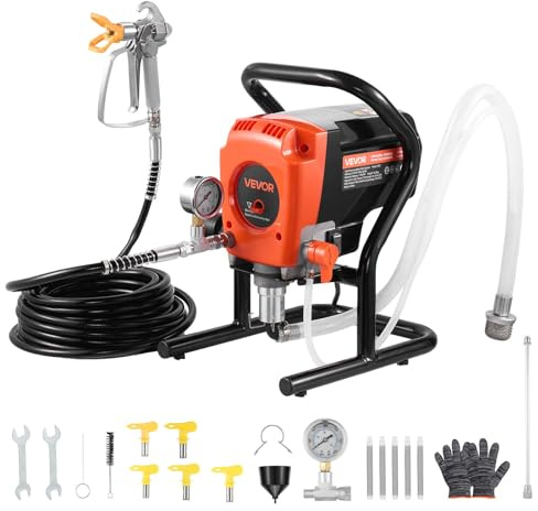 VEVOR Pulverizador de Pintura sin Aire 900 W 3300 PSI, con Cepillo de Limpieza, Manguera, Tubo de Extensión, Boquillas, Máquina de Pintura Airless Eléctrica para Pintar Interior, Exteriores, Cercas