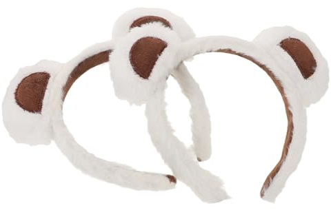 Mobestech Serrage-tête Oreilles D'ours Blanc 2pcs Bandeau Maquillage en Tissu Doux pour Cosplay Halloween Filles et Adultes